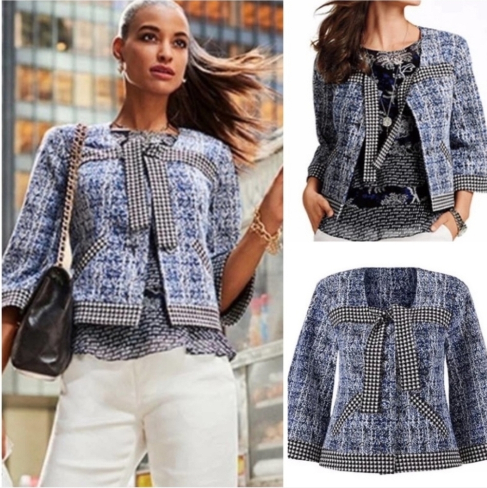 Cabi sz medium blue white black  jacket blazer